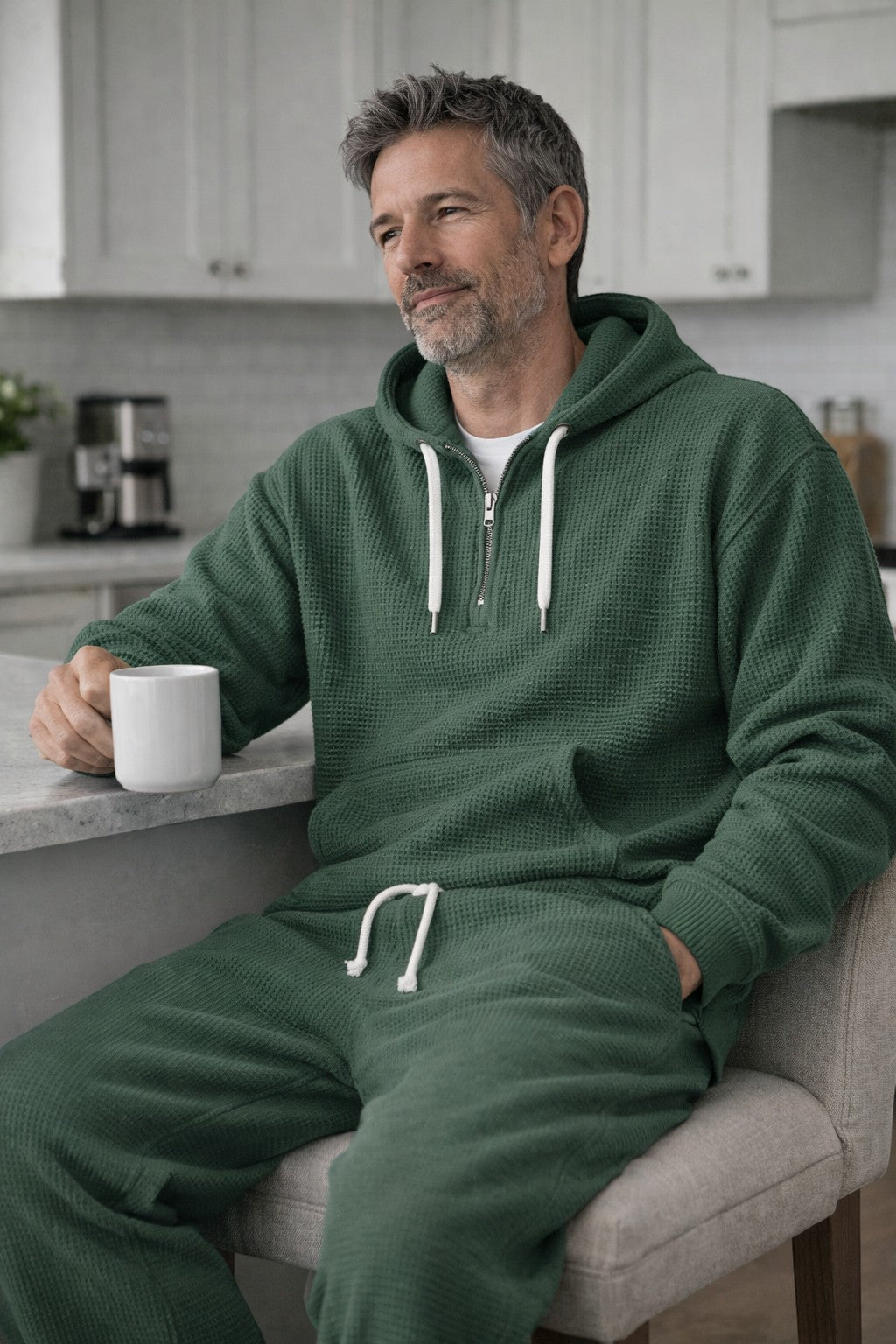 Men's Waffle Knit Quarter-Zip Hoodie Set