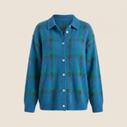 Women’s Collared Plaid Knit Cardigan with Button Front