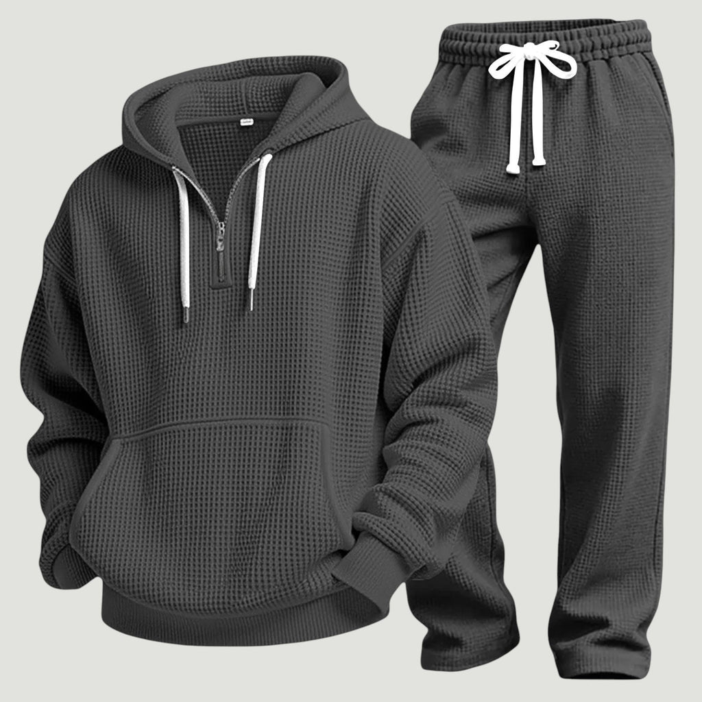 Men's Waffle Knit Quarter-Zip Hoodie Set