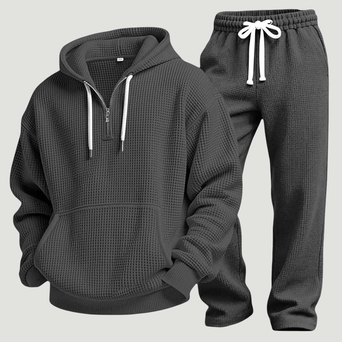 Men's Waffle Knit Quarter-Zip Hoodie Set