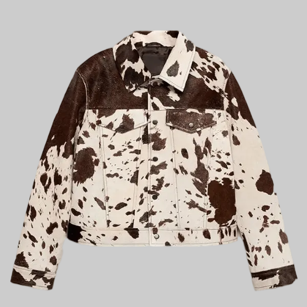 Women's Cow Print Cropped Button-Front Jacket