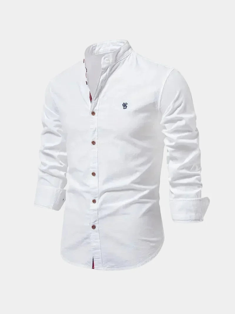 Men's Mandarin Collar Long Sleeve Button-Up Shirt