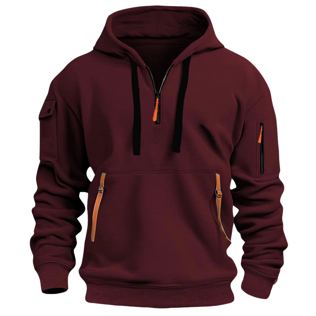 Men's Utility Quarter-Zip Hoodie with Cargo Sleeve Pocket