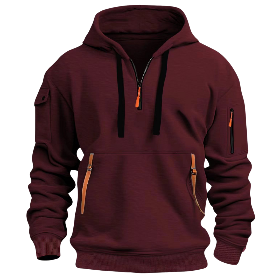 Men's Utility Quarter-Zip Hoodie with Cargo Sleeve Pocket