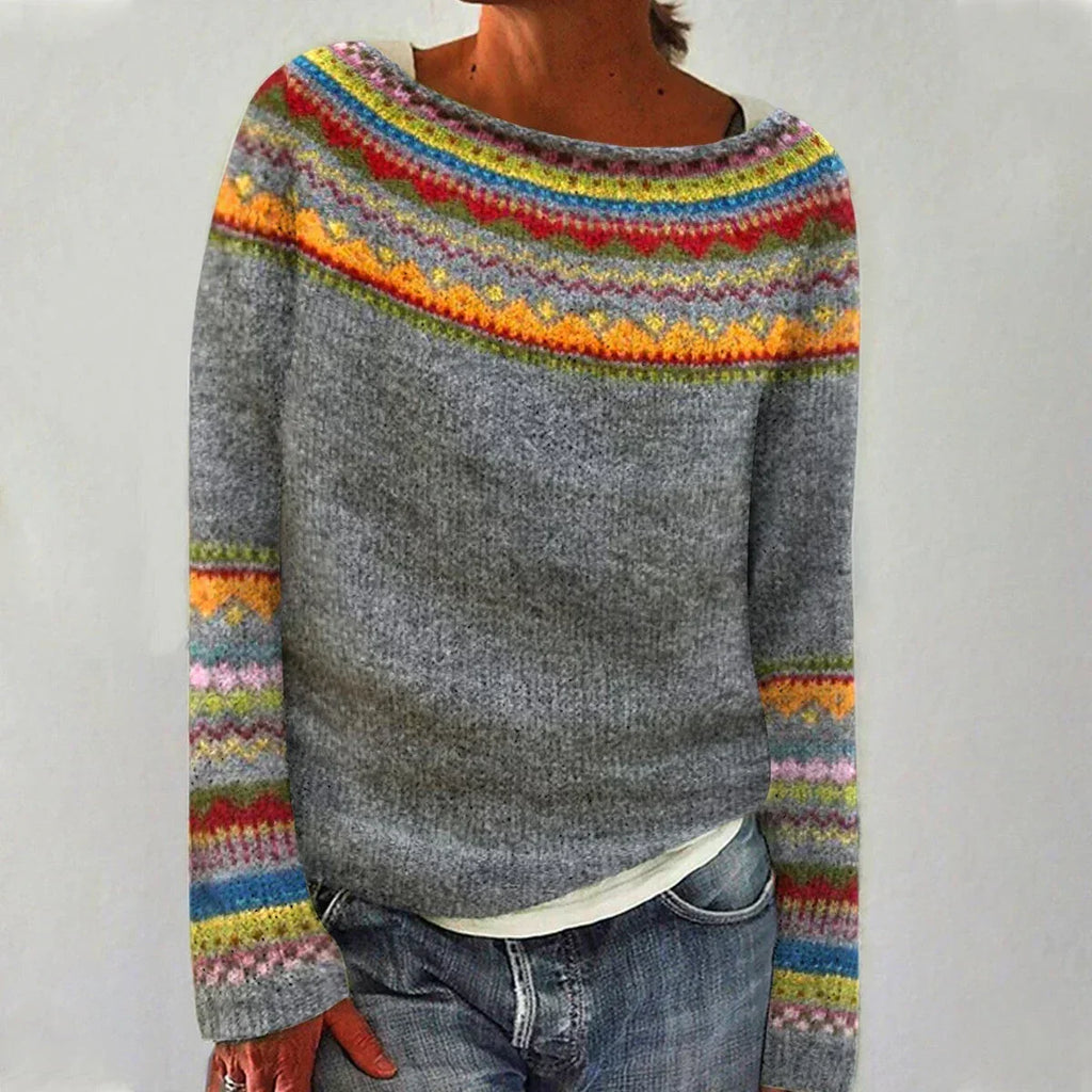 Women's Fair Isle Yoke Knit Round Neck Sweater