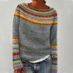 Women's Fair Isle Yoke Knit Round Neck Sweater