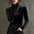 Women's Velvet Turtleneck Fitted Long Sleeve Top