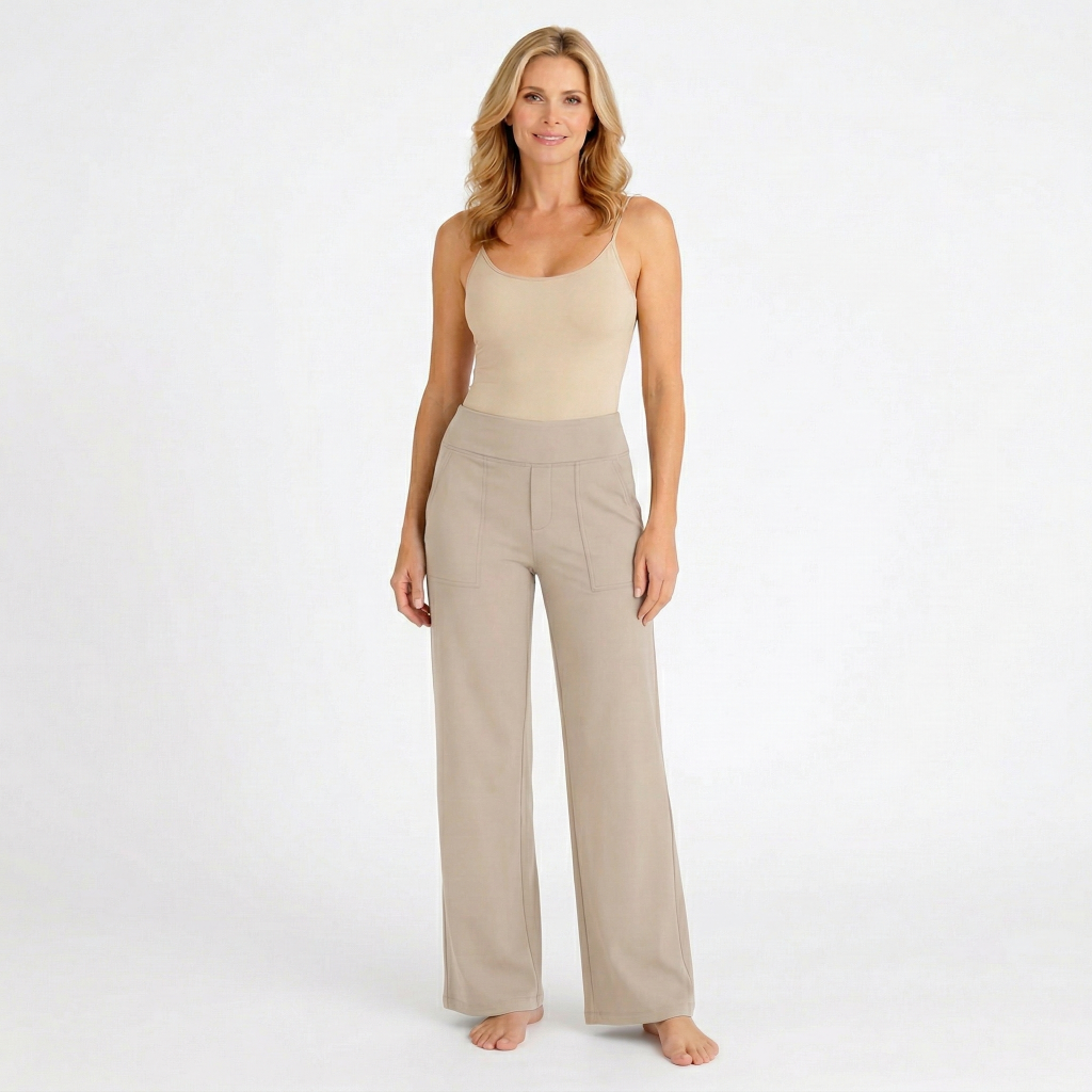 Women’s High Waisted Straight Leg Pants with Pockets – Wide Leg Trousers