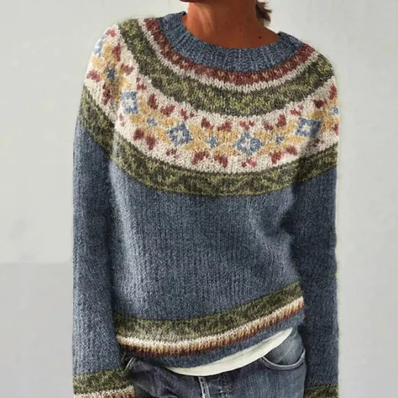 Women's Fair Isle Yoke Knit Round Neck Sweater