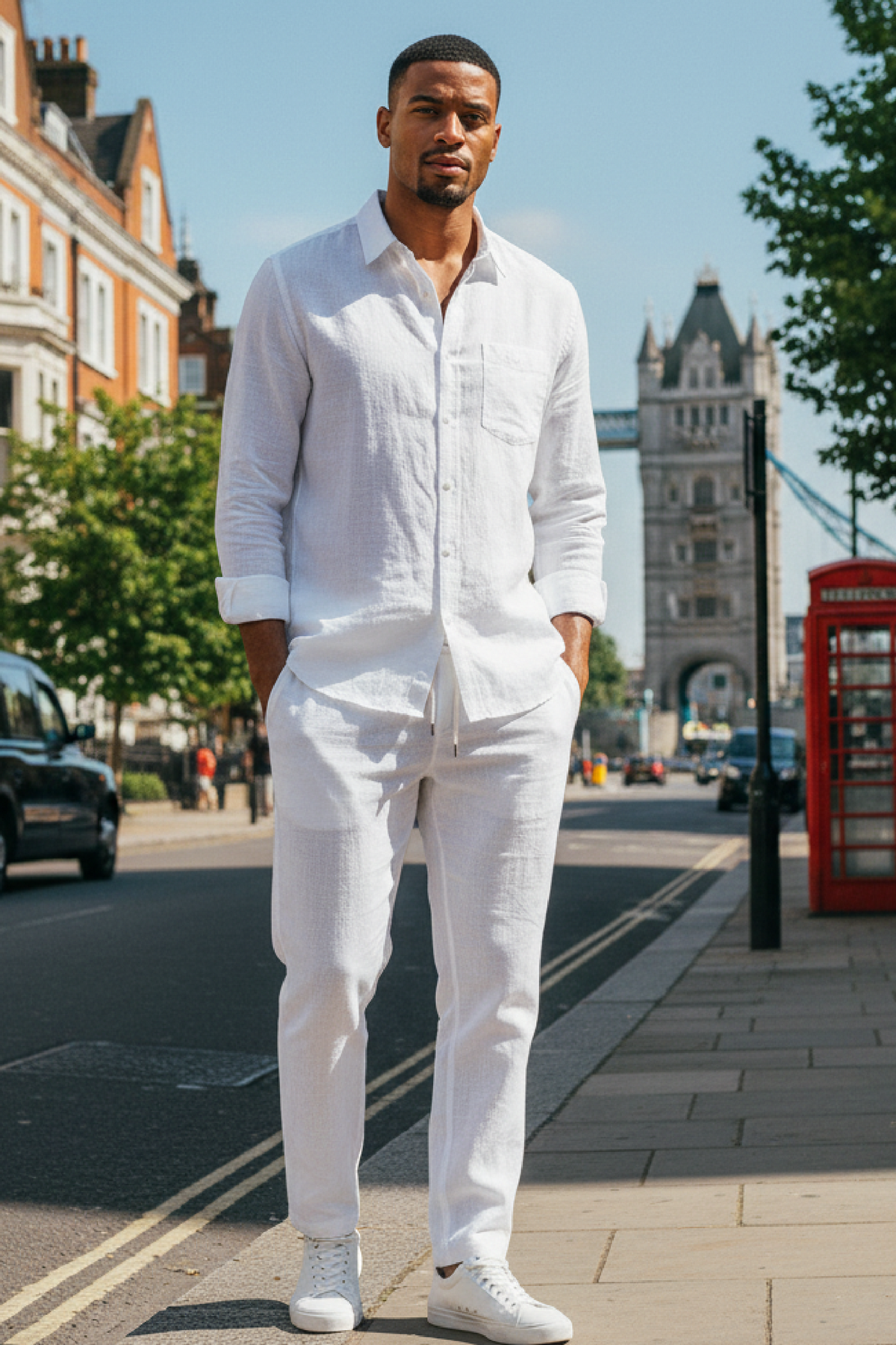 Men's Linen Blend Long Sleeve Shirt and Pants Set