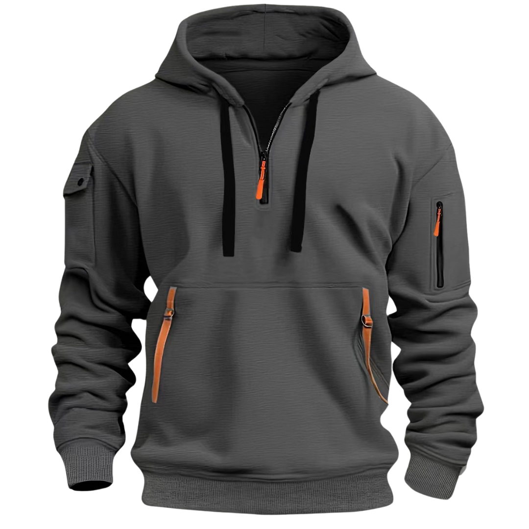Men's Utility Quarter-Zip Hoodie with Cargo Sleeve Pocket
