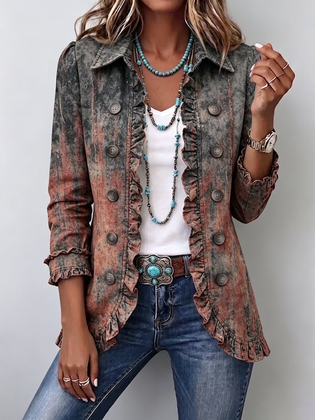 Women’s Longline Jacket with Denim Trim