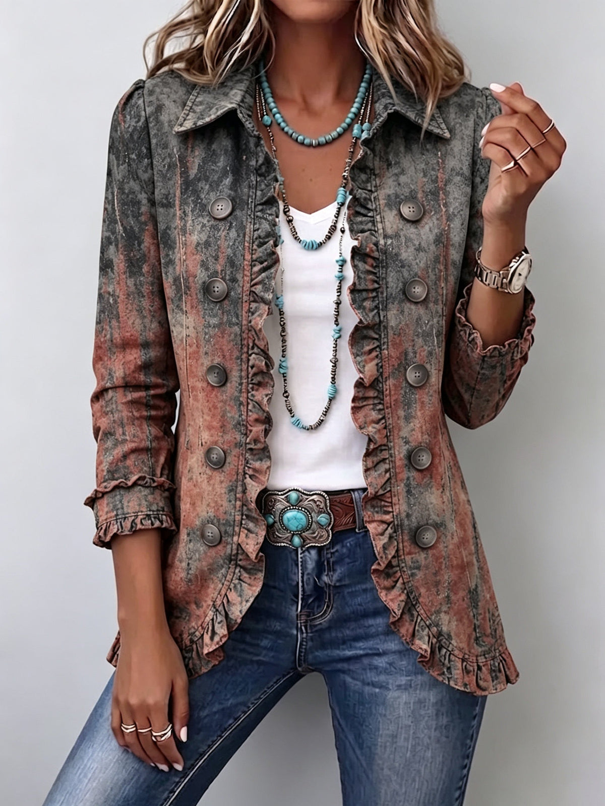 Women’s Longline Jacket with Denim Trim