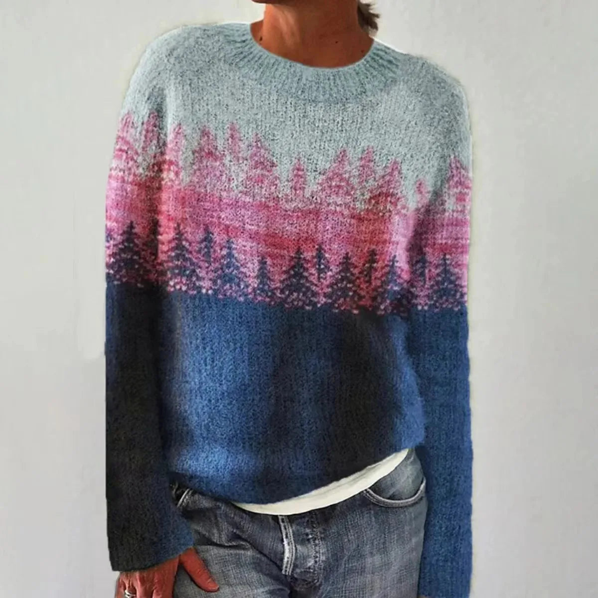Women's Fair Isle Yoke Knit Round Neck Sweater