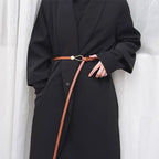 Women’s Skinny Leather-Look Waist Belt with Metallic Hook Buckle