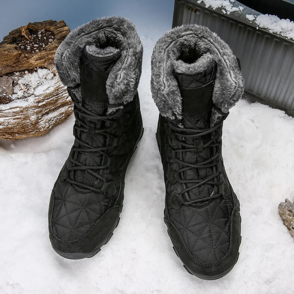 Men’s Faux Fur Lined Quilted Lace-Up Winter Snow Boots