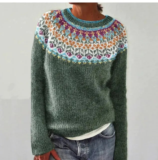 Women's Fair Isle Yoke Knit Round Neck Sweater