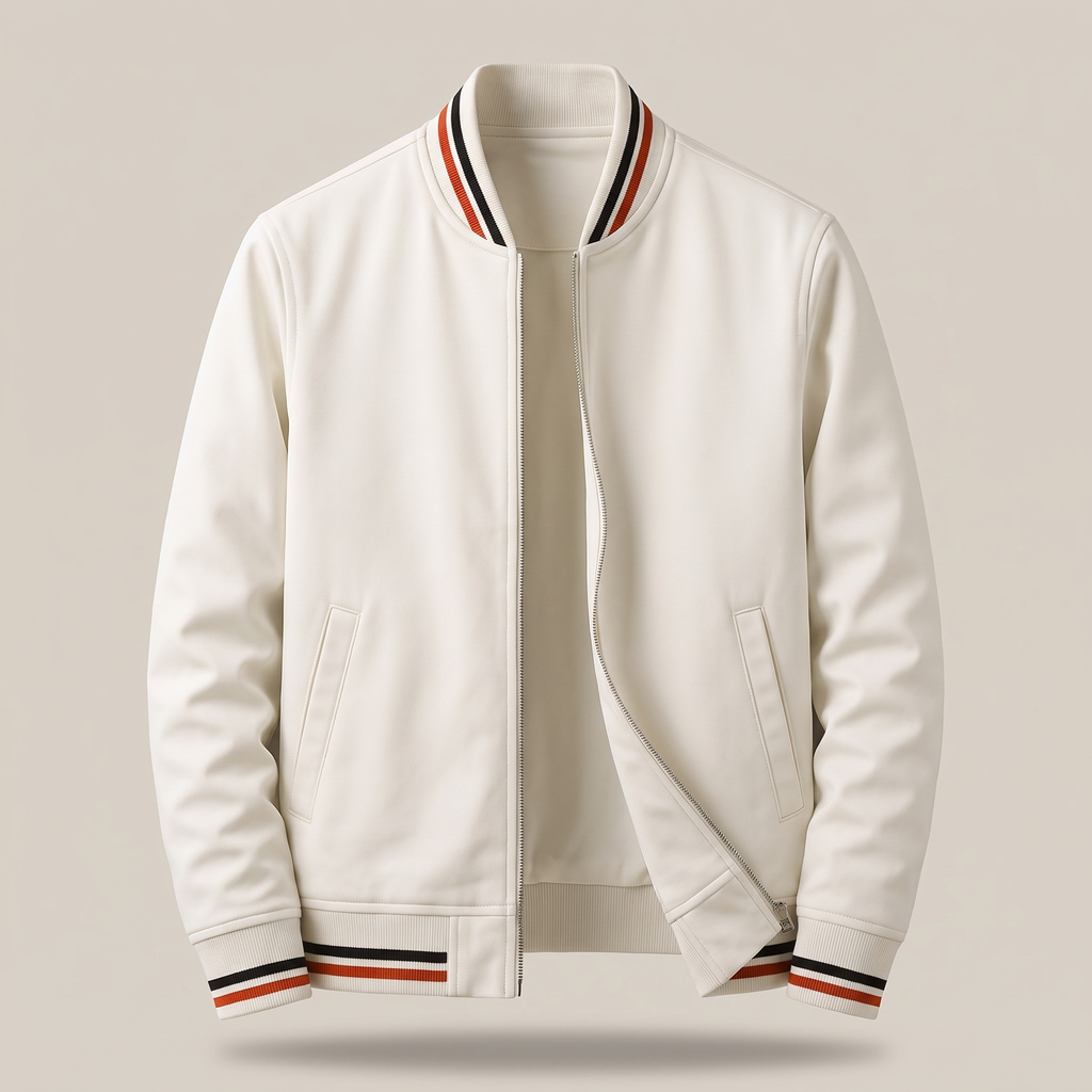 Men’s Varsity Bomber Jacket with Striped Ribbed Trims