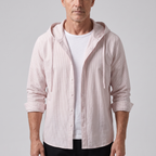 Men’s Striped Hooded Button-Up Shirt with Drawstring