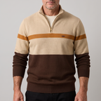 Men’s Colour Block Quarter-Zip Knit Sweater with Chest Stripe