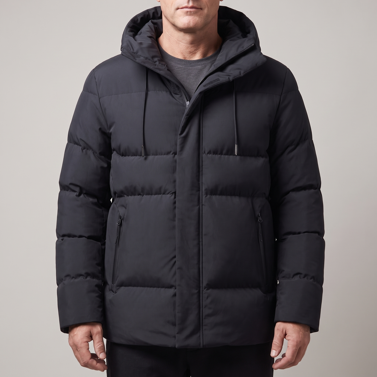 Men's Hooded Quilted Puffer Jacket with Zip Pockets