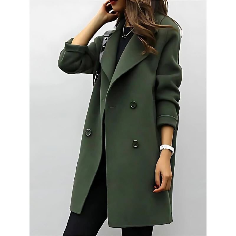 Women’s Classic Double-Breasted Notch Lapel Longline Coat