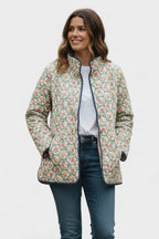 Women's Floral Patchwork Quilted Jacket with Stand Collar