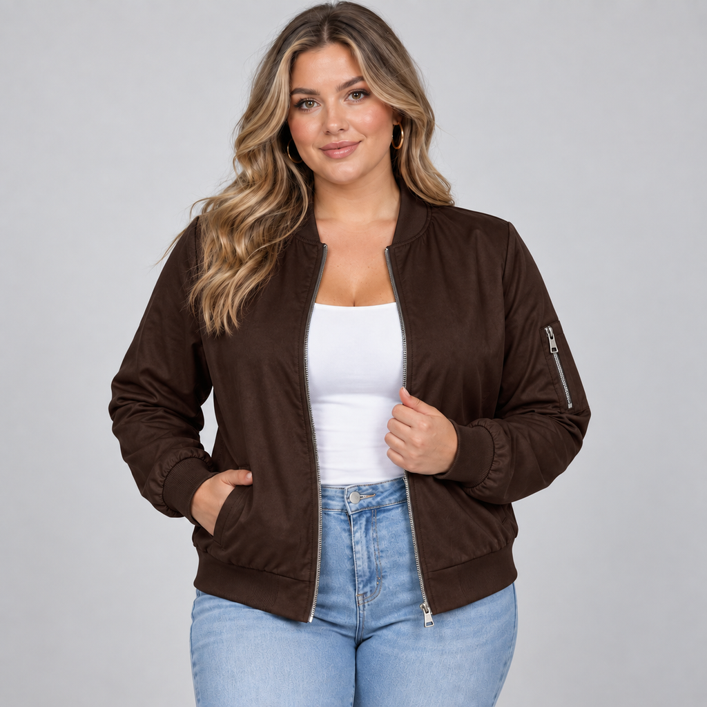 Women's Lightweight Bomber Jacket with Utility Sleeve Pocket