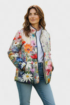 Women's Floral Patchwork Quilted Jacket with Stand Collar
