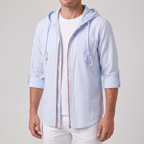 Men’s Hooded Zip-Up Overshirt with Stripe Tape Trim