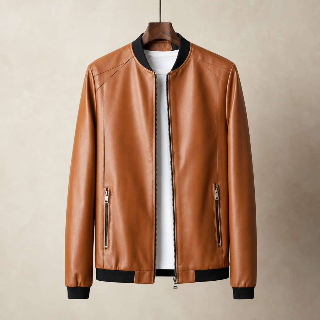 Men’s Faux Leather Bomber Jacket