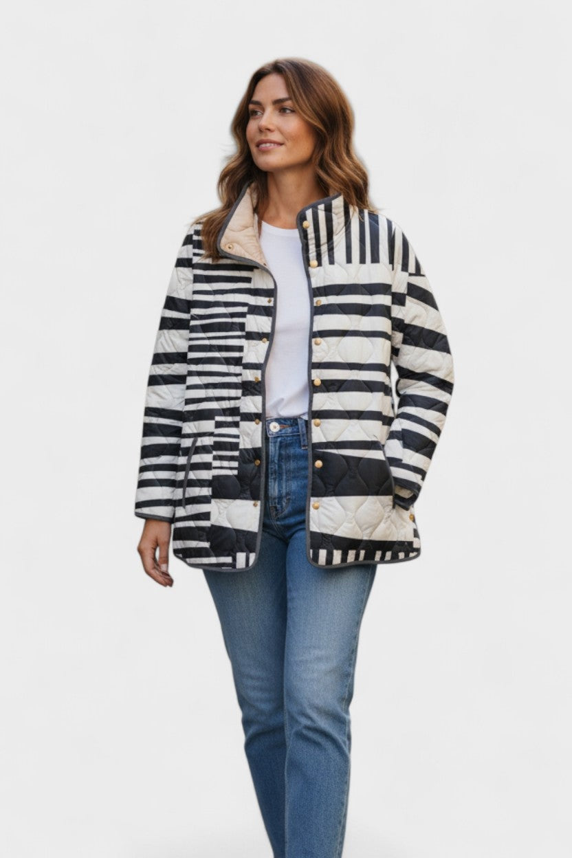 Women's Floral Patchwork Quilted Jacket with Stand Collar