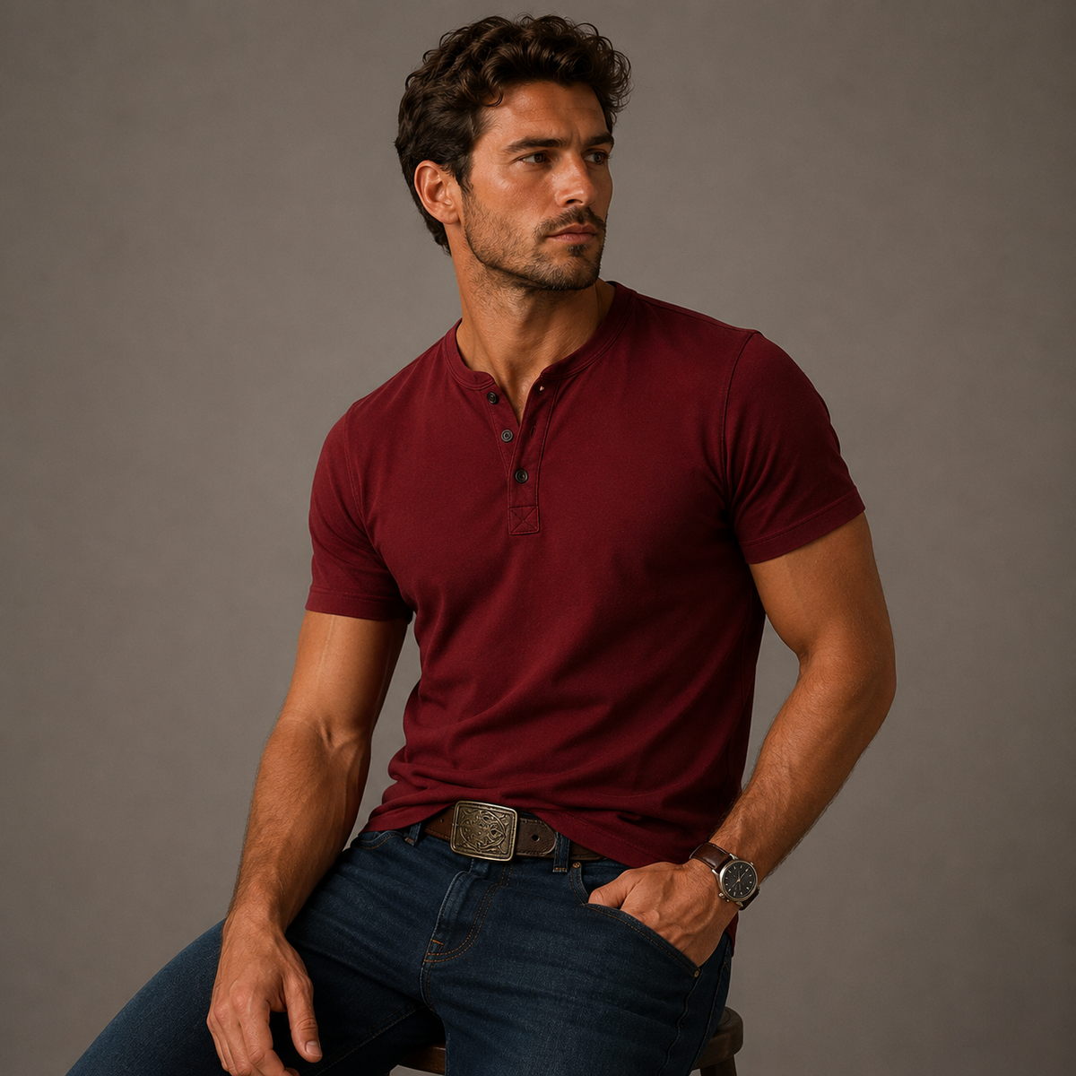 Men's Short Sleeve Button Placket Henley Tee