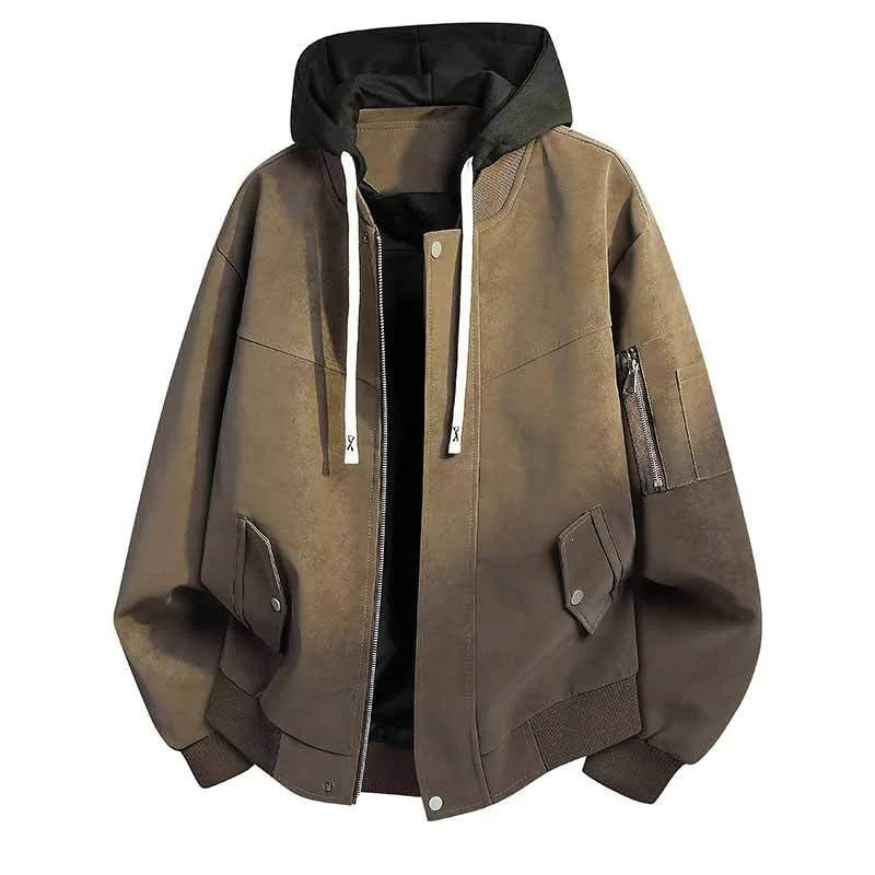 Men’s Vintage Washed Hooded Bomber Jacket