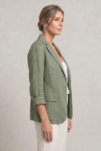 Women's Single Button Notch Collar Linen Blazer