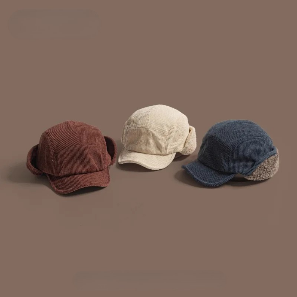 Men's Corduroy Fleece Lined Ear Flap Winter Cap