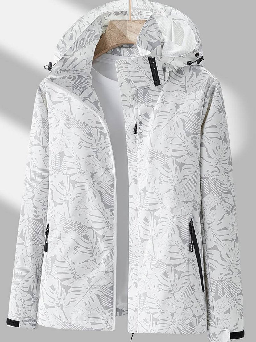 Women's Botanical Print Hooded Windbreaker Jacket