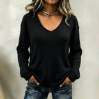 Women's Relaxed Drop Shoulder V-Neck Knit Sweater