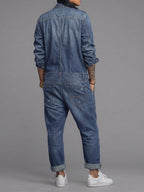 Women's Denim Button-Front Relaxed Fit Jumpsuit