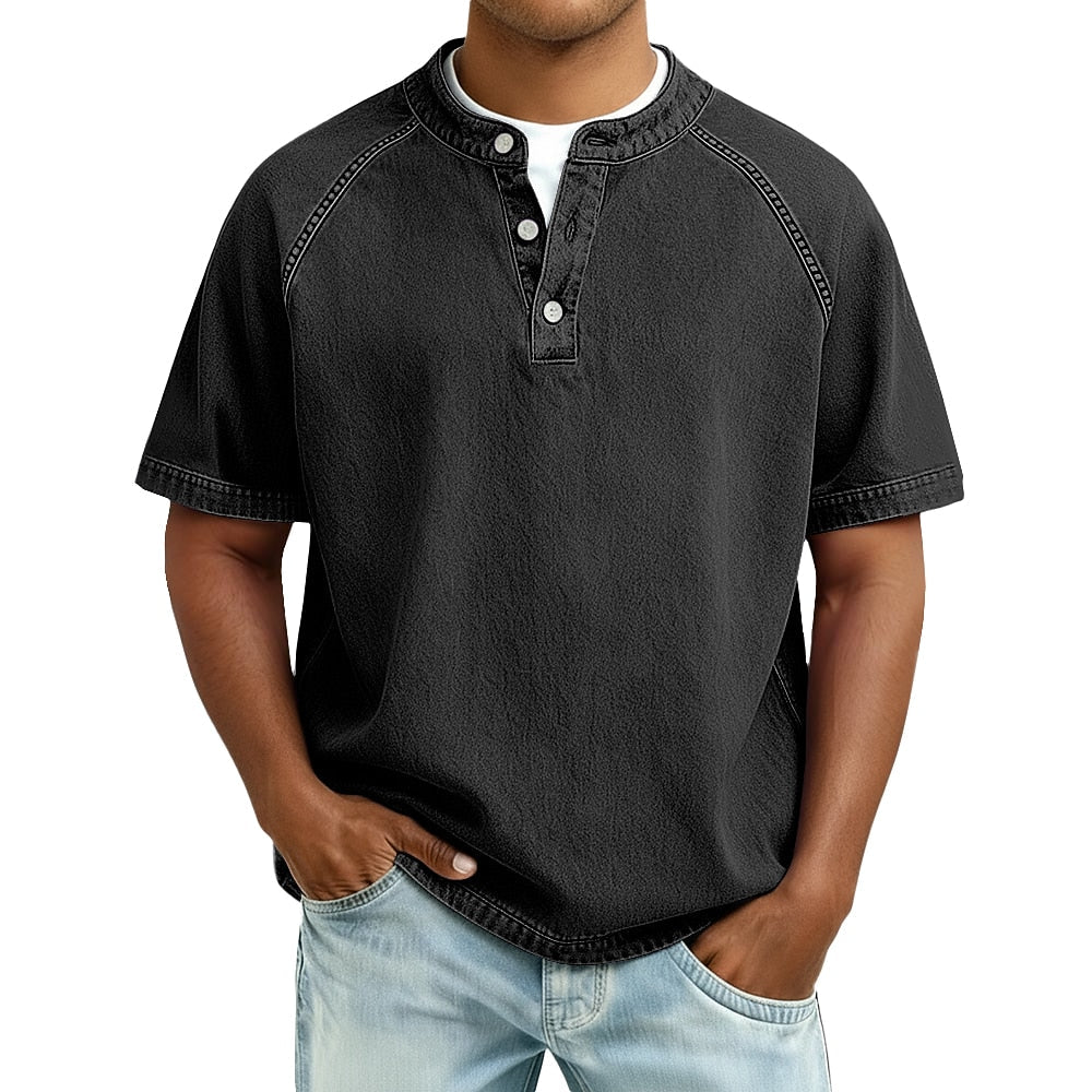 Men's Short Sleeve Band Collar Button Henley Tee