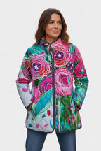 Women's Floral Patchwork Quilted Jacket with Stand Collar