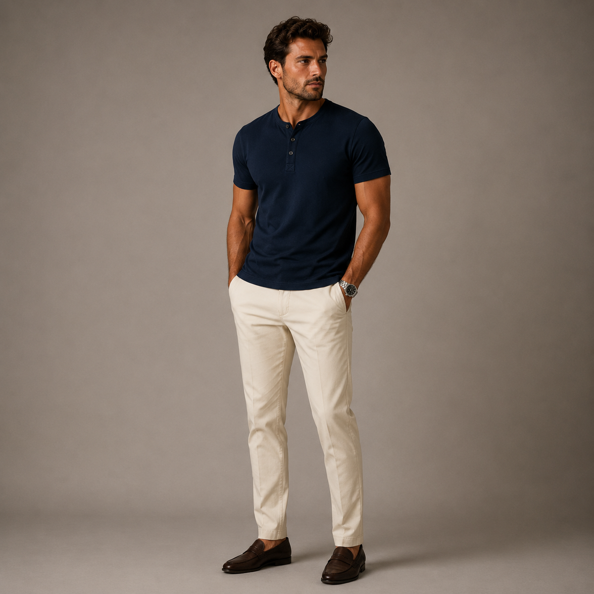 Men's Short Sleeve Button Placket Henley Tee