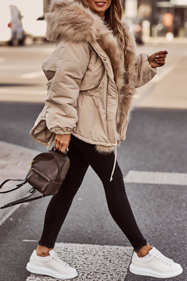 Women's Fur Hood Zip-Up Padded Parka Jacket
