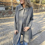 Women's Relaxed Single-Breasted Longline Coat with Wide Collar