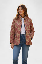 Women's Floral Patchwork Quilted Jacket with Stand Collar