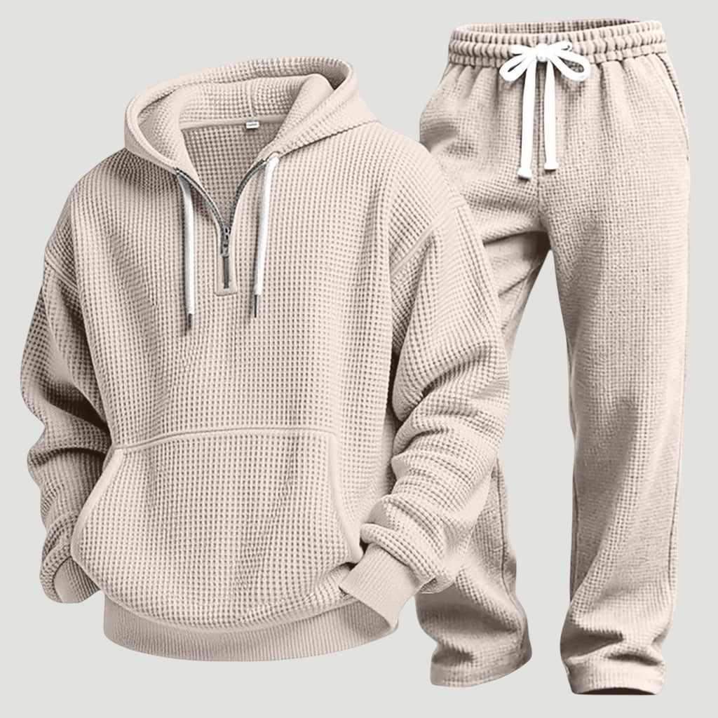Men's Waffle Knit Quarter-Zip Hoodie Set