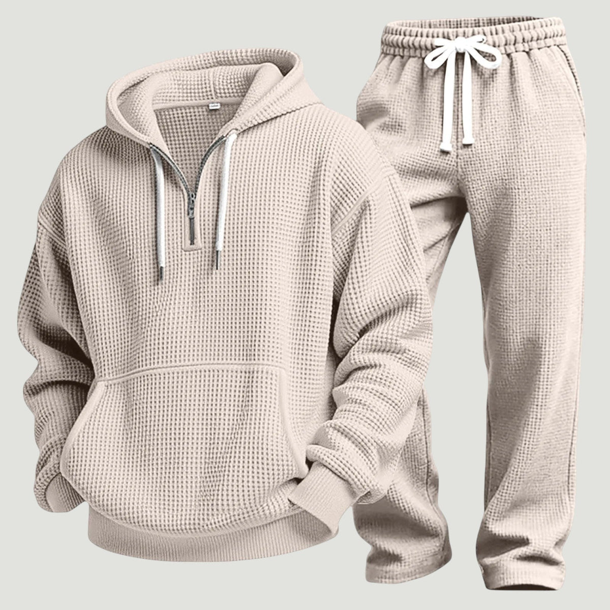Men's Waffle Knit Quarter-Zip Hoodie Set