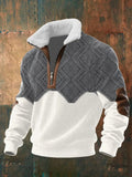 Men's Sherpa Collar Quarter-Zip Knit Sweater with Elbow Patches