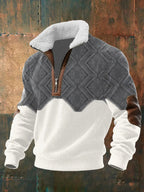 Men's Sherpa Collar Quarter-Zip Knit Sweater with Elbow Patches