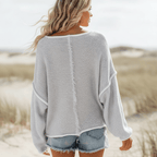Women’s Oversized Off-Shoulder Knit Sweater with Contrast Trim